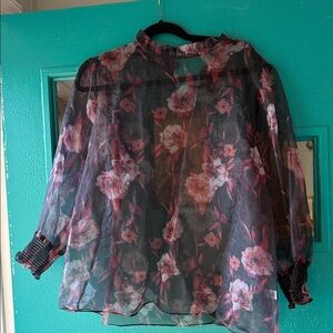 Floral Sheer Women's Top - Black and Pink